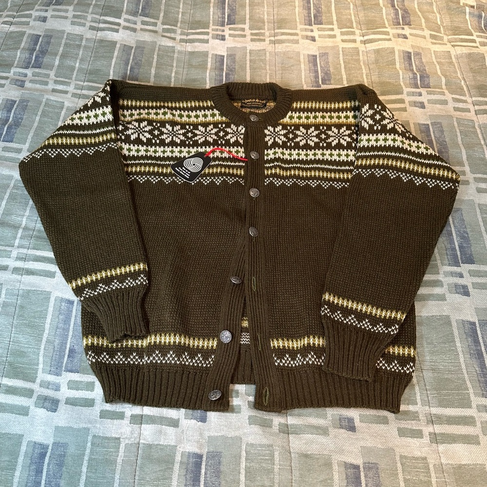 Vintage Norwegian Olive Green Cardigan Sweater NWT